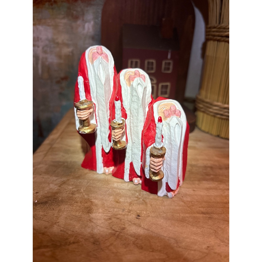 Department 56 Barefoot Christmas Trio Santas Figurine Red Candle Holders FolkArt